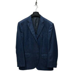 Blue Herringbone Loro Piana Wool/Linen/Silk Sport Jacket - Tombolini